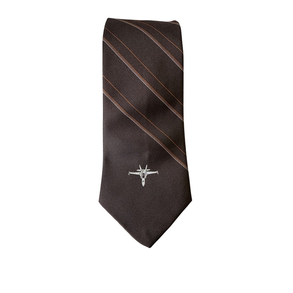Vintage McDonnell Douglas Fighter Jet Tie Brown Orange Striped Aviation Mens USA